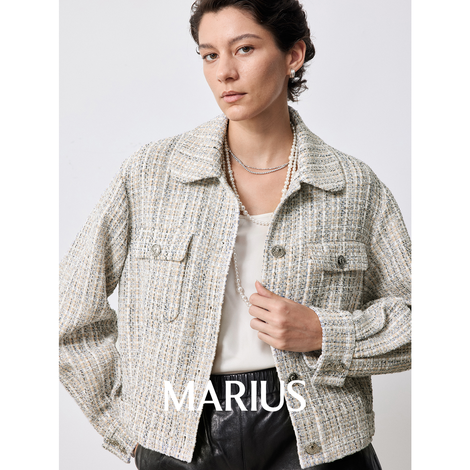MARIUS | "那不勒斯"意大利进口立体格纹减龄娃娃领短款小香夹克