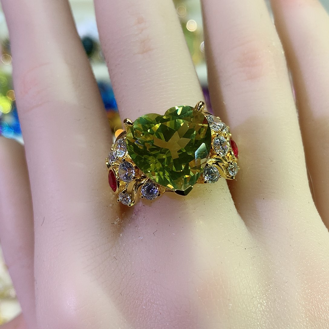 黄晶戒指银S925镀金镶嵌