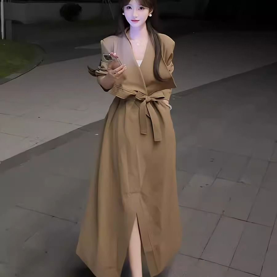 韩版翻领风衣休闲外套高级宽松显瘦气质英伦开衫外套长款风衣