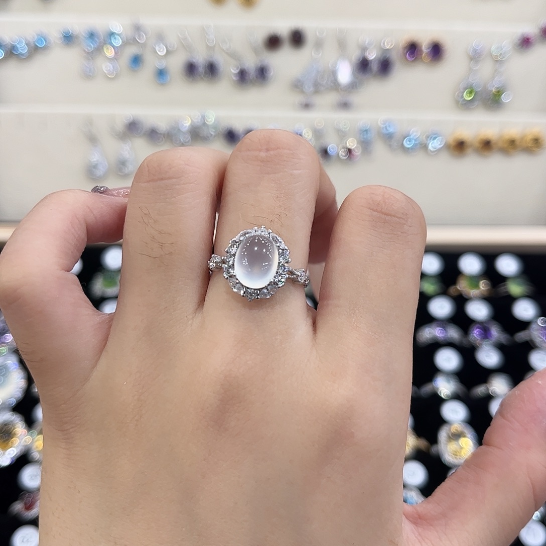 冰***恋岫玉银S925镶嵌戒指