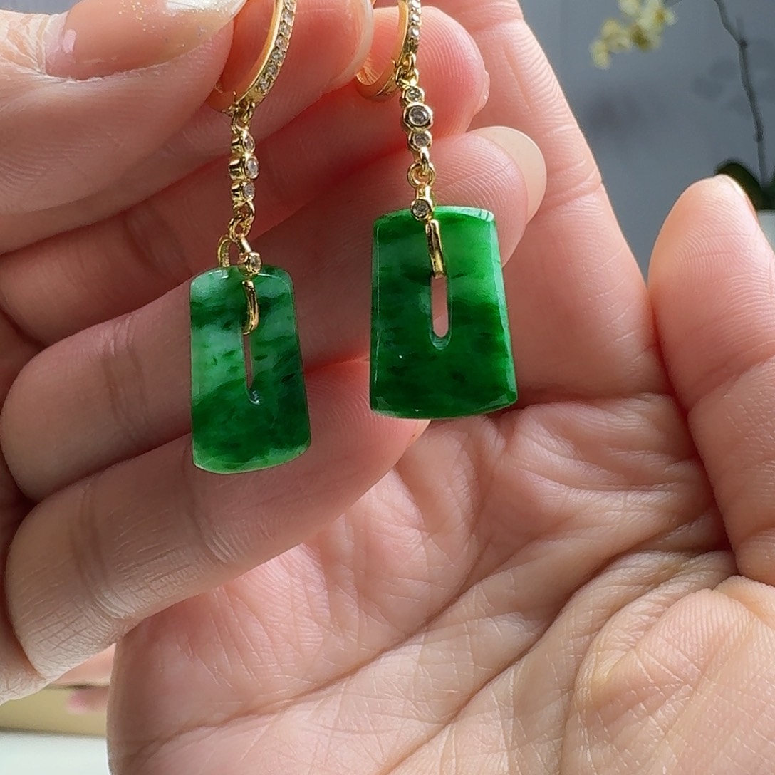 翡翠耳饰银S925镶嵌天然