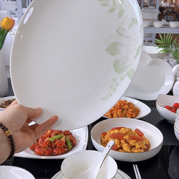 45%以上骨粉骨瓷绿牡丹鱼盘5个