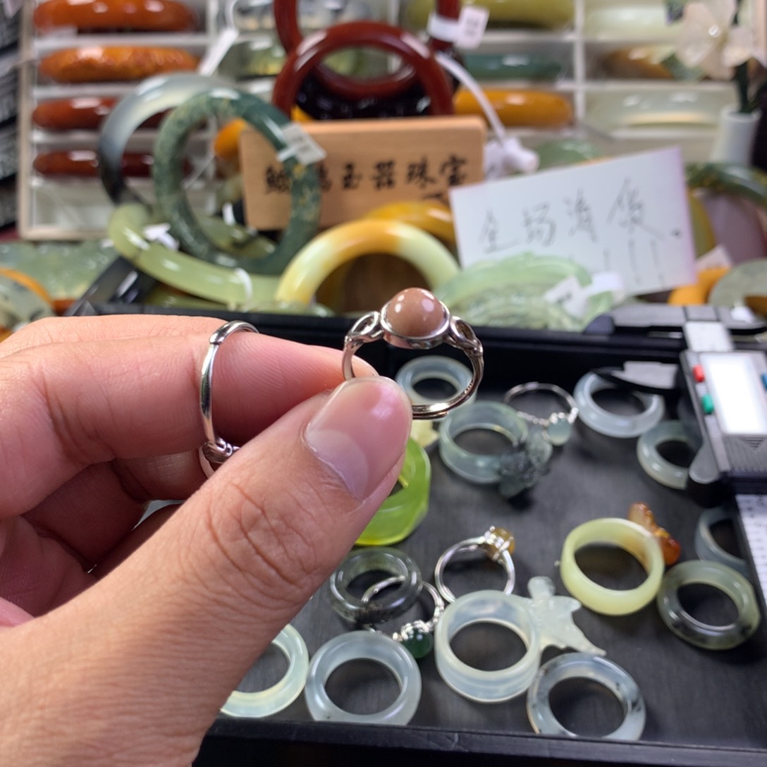 蛇纹石玉戒指银S925镶嵌