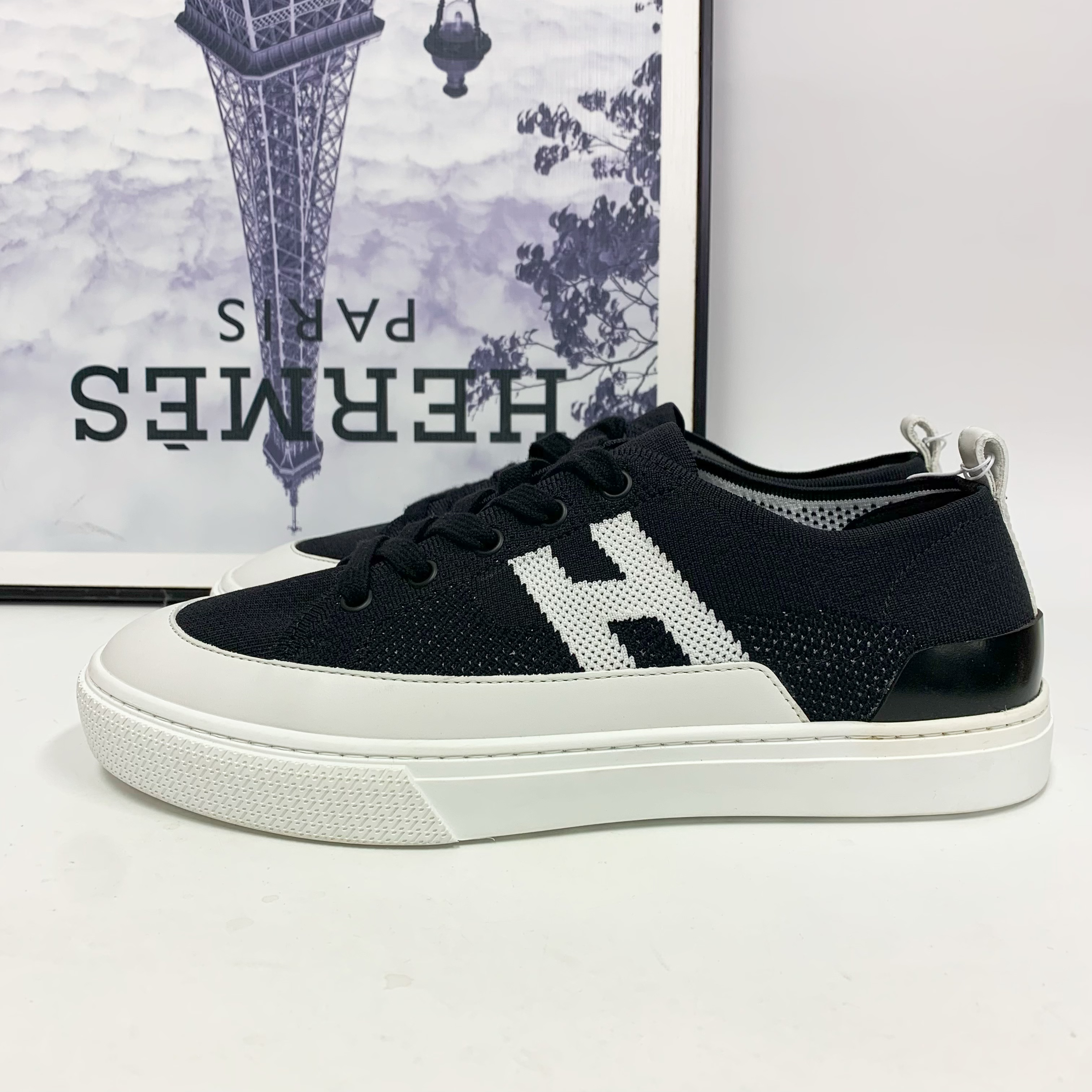 全新未使用 Hermes/爱马仕 爱马仕deep系列黑色针织面板鞋透气