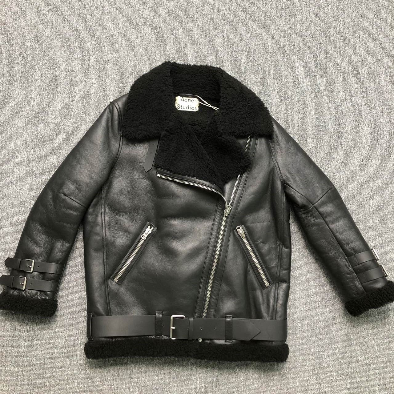 99新 Acne studio A1674/9皮毛一体夹克黑色百搭/34码
