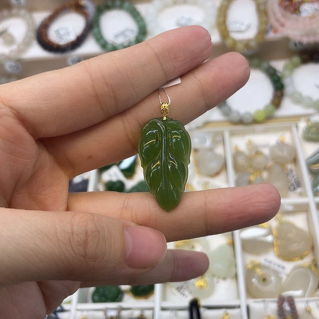 福***.和田玉18K金镶嵌吊坠(赠链)