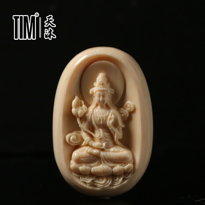 TIM猛犸象牙大势至圆牌吊坠陈烁大师手工雕刻冰料牙雕牌子挂件