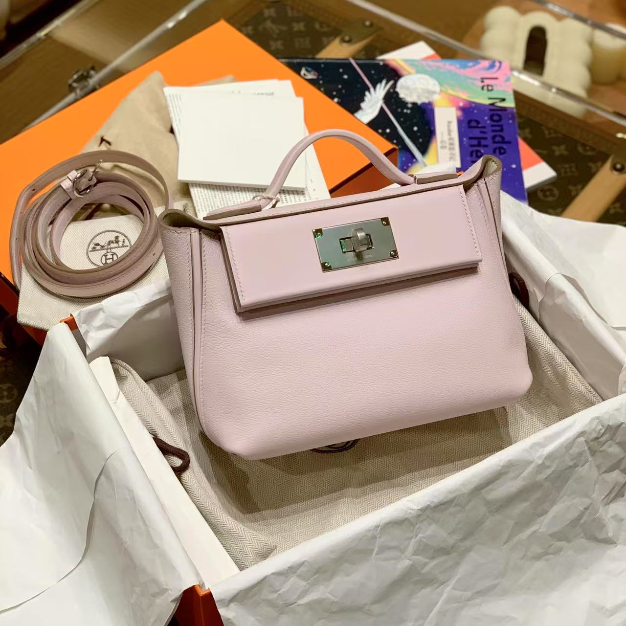 99新 Hermes/爱马仕 壹臻/ 梦幻紫银扣2424mi niev+s皮 /60156469