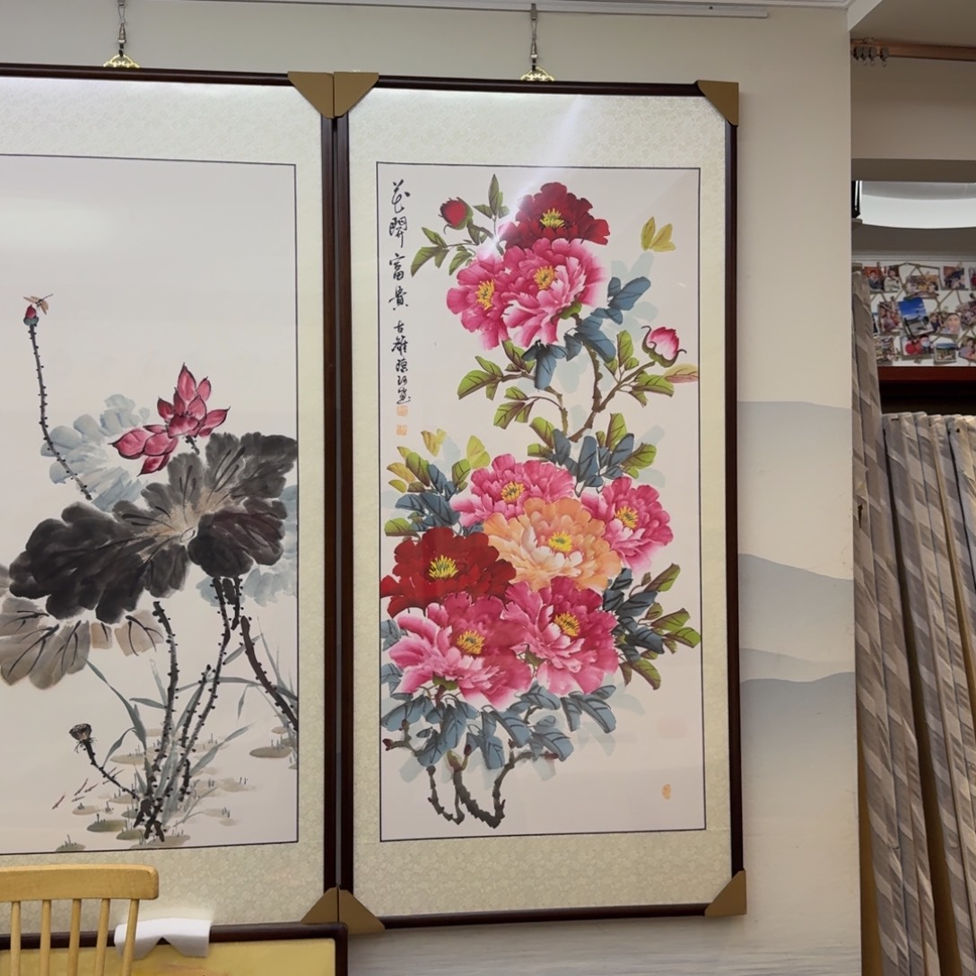 国画花开富贵四尺成品画框174×84