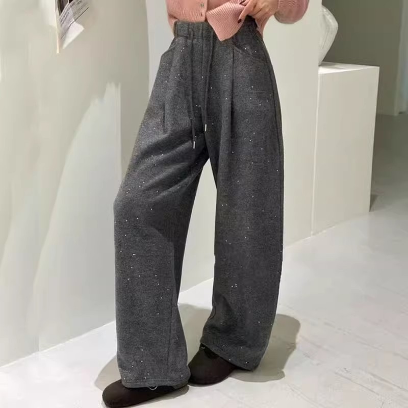 【早拍早飞】加绒加厚日韩系撒银工艺阔腿冬季松弛显瘦休闲弯刀裤