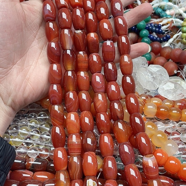 玛瑙/玉髓珠宝半成品未镶嵌一条12x19mm红玛瑙桶珠