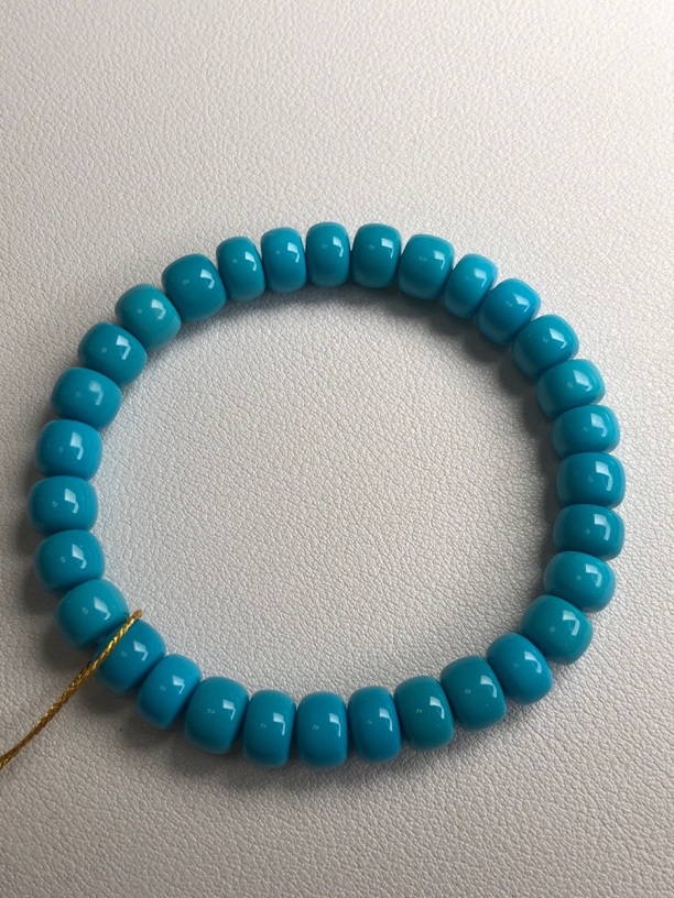 湖北十堰文鹏精品原矿绿松石单圈老型珠手串高瓷男女款手工无优化