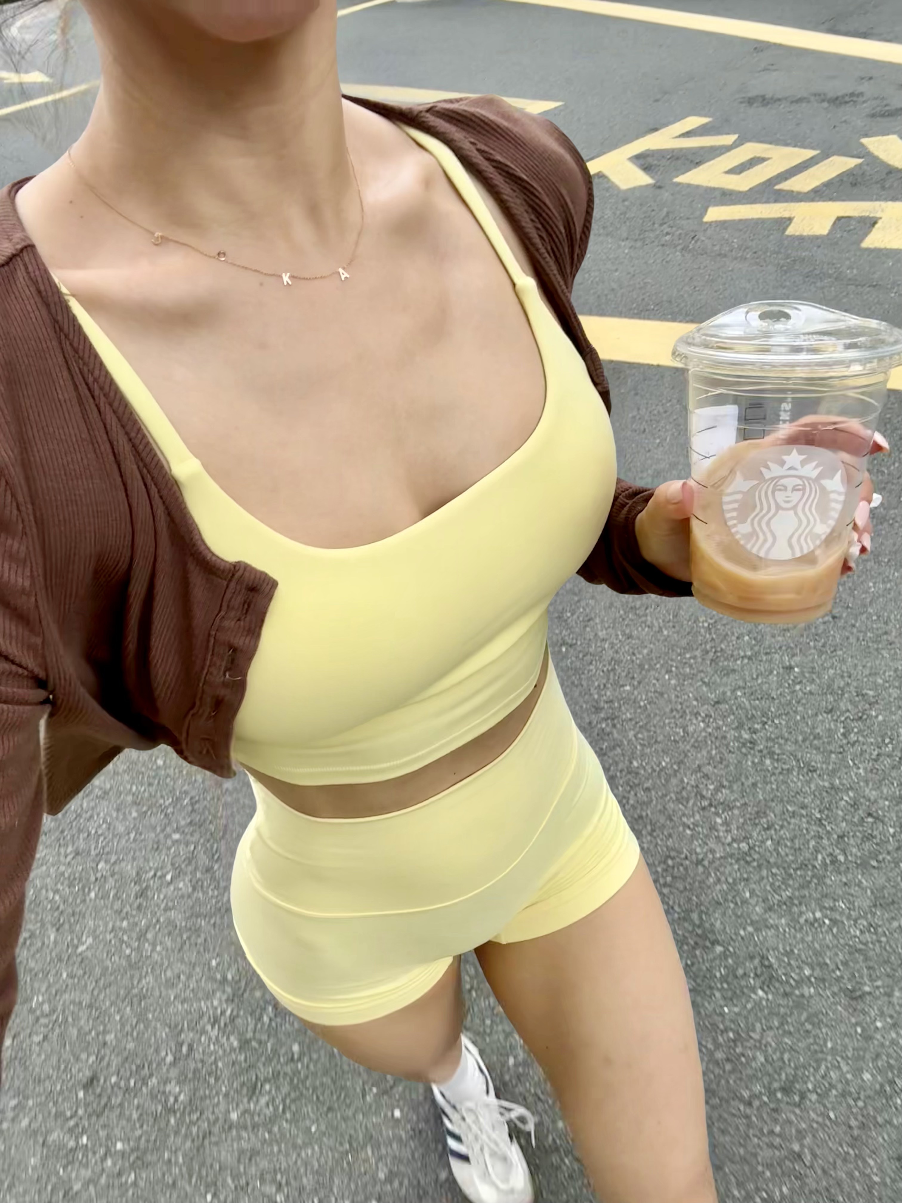 JOKA家 收腰3分短裤聚拢瑜伽健身背心女云感运动双肩带文胸套装