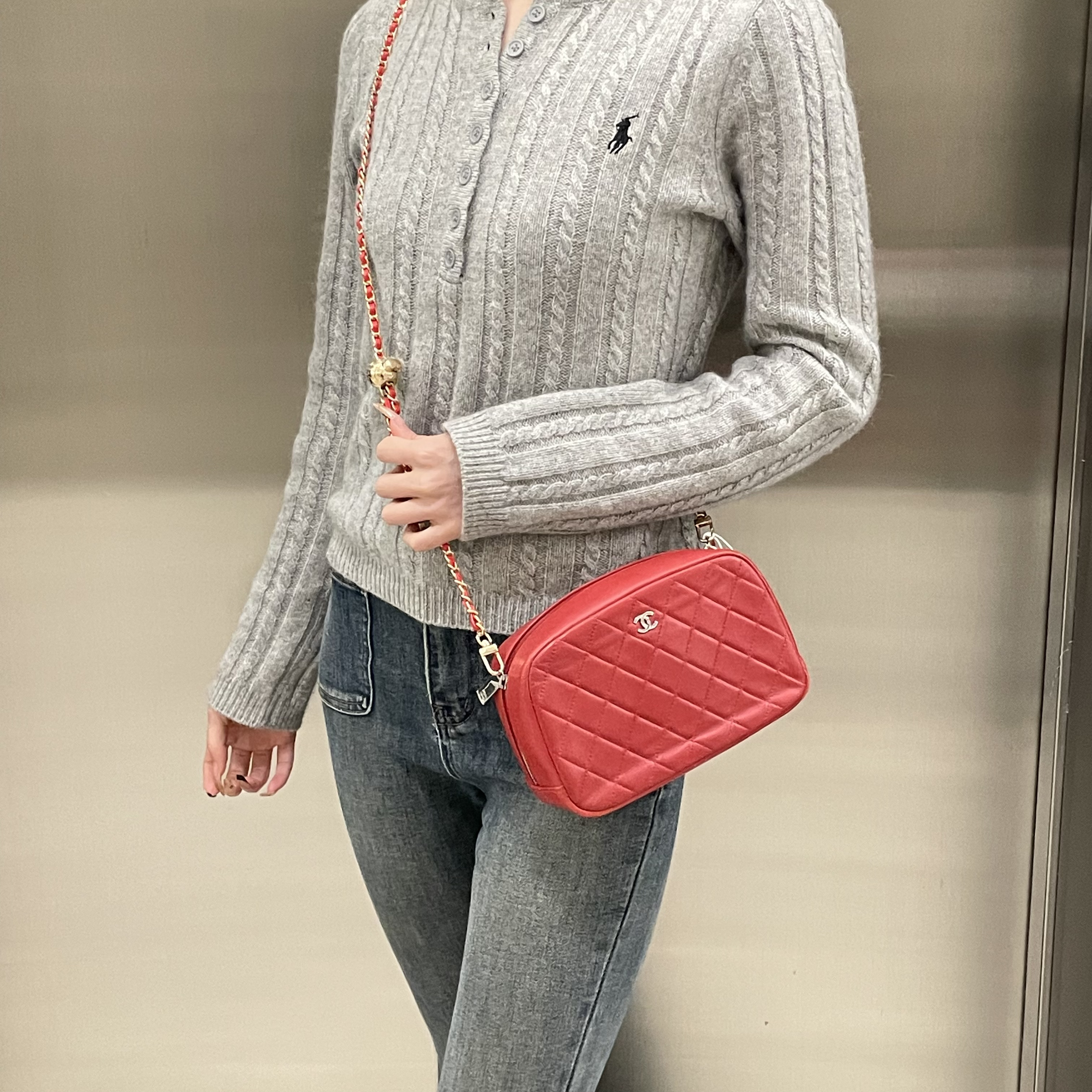 95新 Chanel/香奈儿 chanel正红色相机包斜挎包