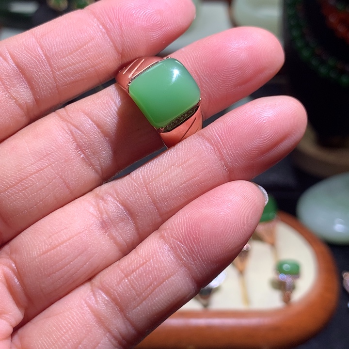 和田玉戒指银S925镶嵌时*