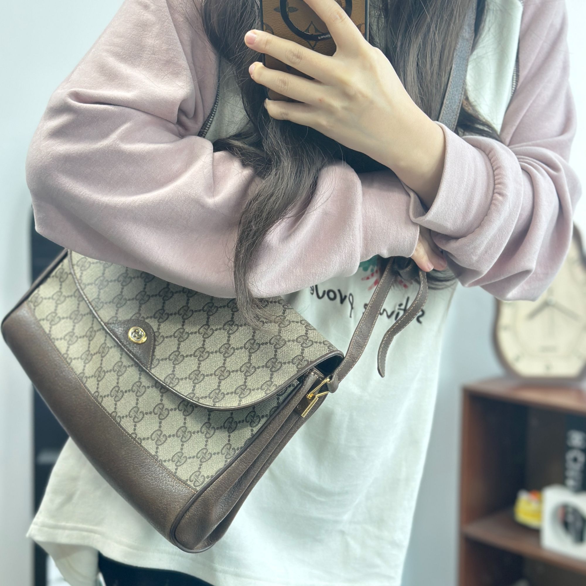 95新 GUCCI/古驰 老花金标单肩包/r178