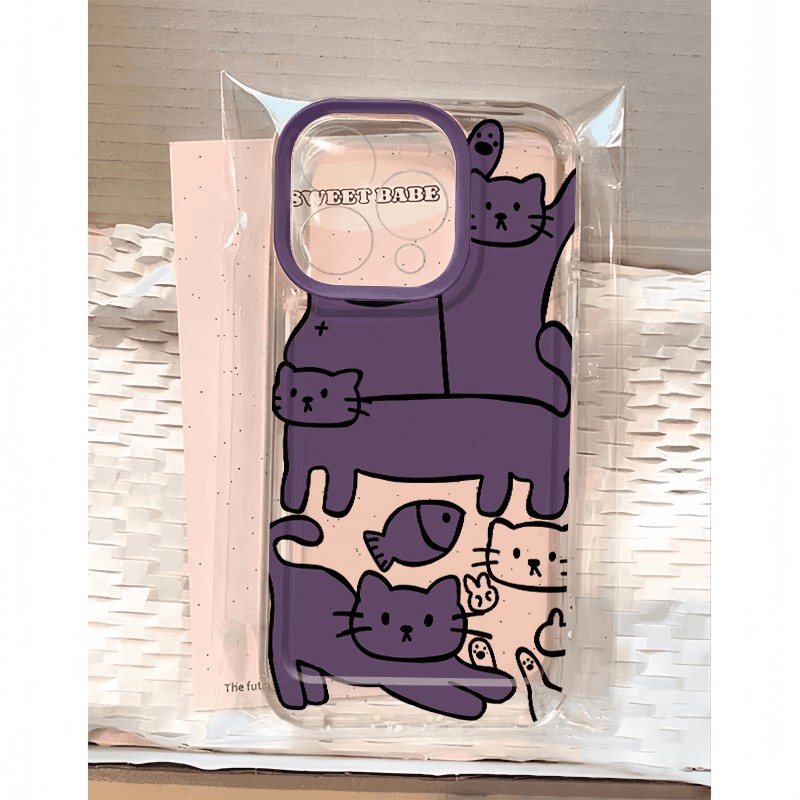 紫色猫咪适用苹果16手机壳15/14个性11卡通13可爱12软壳11小众7/8