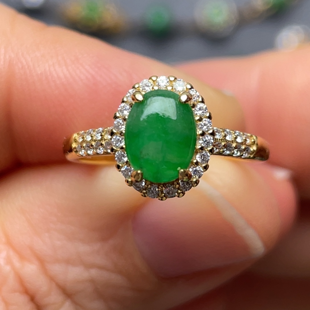 翡翠银S925镶嵌戒指纯天然缅甸翡翠A货