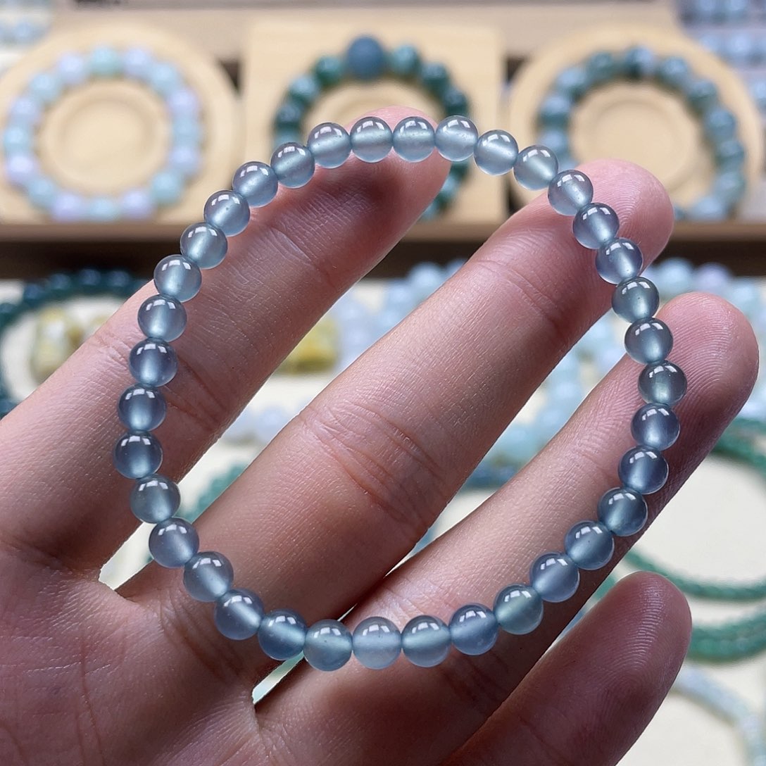 翡翠未镶嵌颈饰5mm 高冰玻璃种珠串
