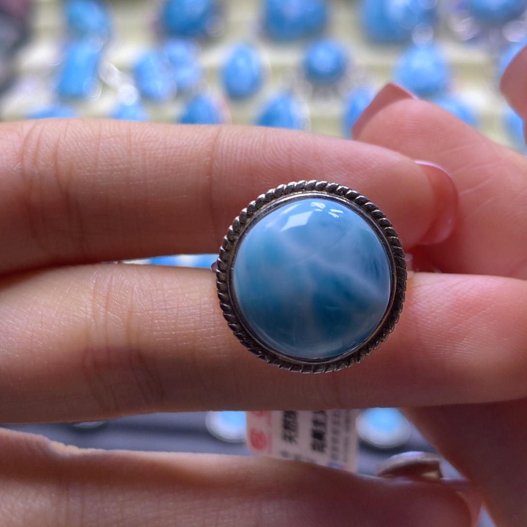 针钠钙石（海纹石）银S925镶嵌戒指蛋面戒指色差略异