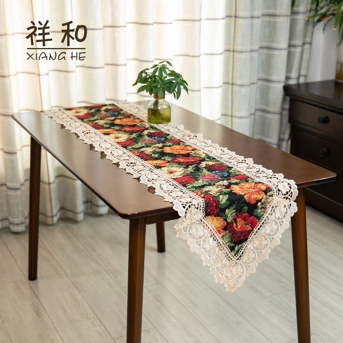  C006-9棉麻（40*180CM）彩色花卉桌旗