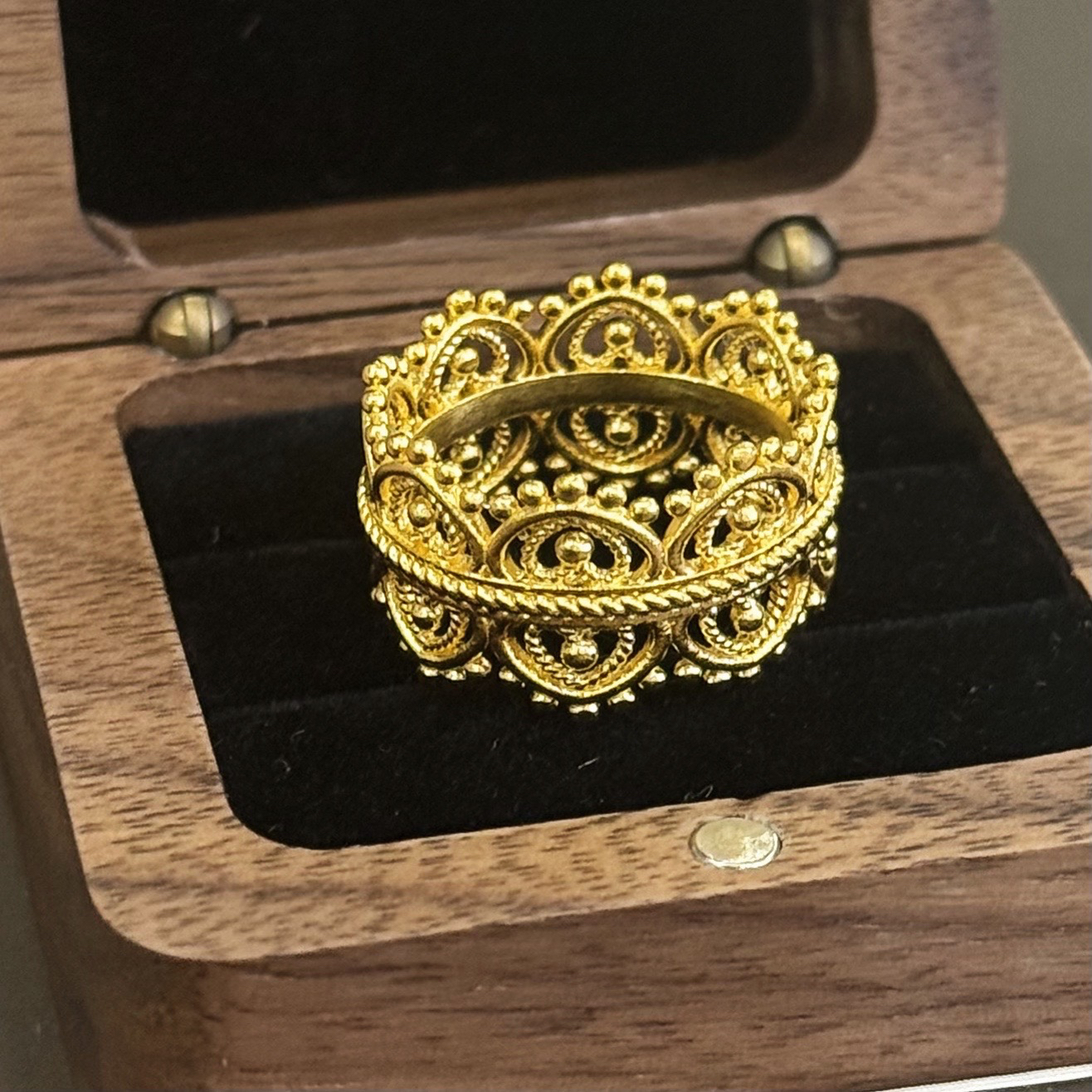 足金999 蕾丝花丝古法黄金戒指