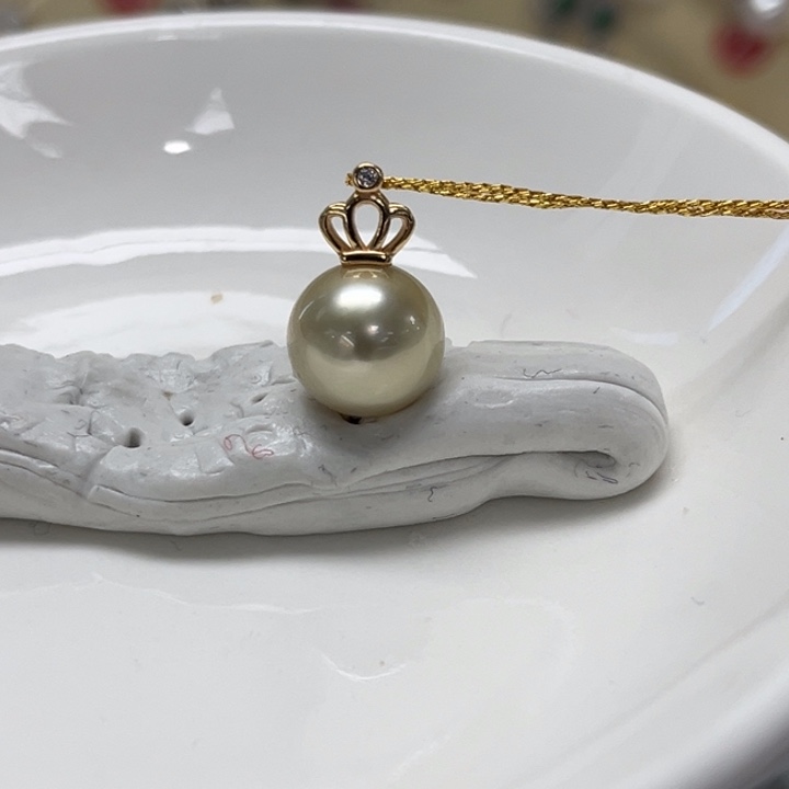 海水珍珠颈饰银S925镶嵌金珠 9-10mm 78号