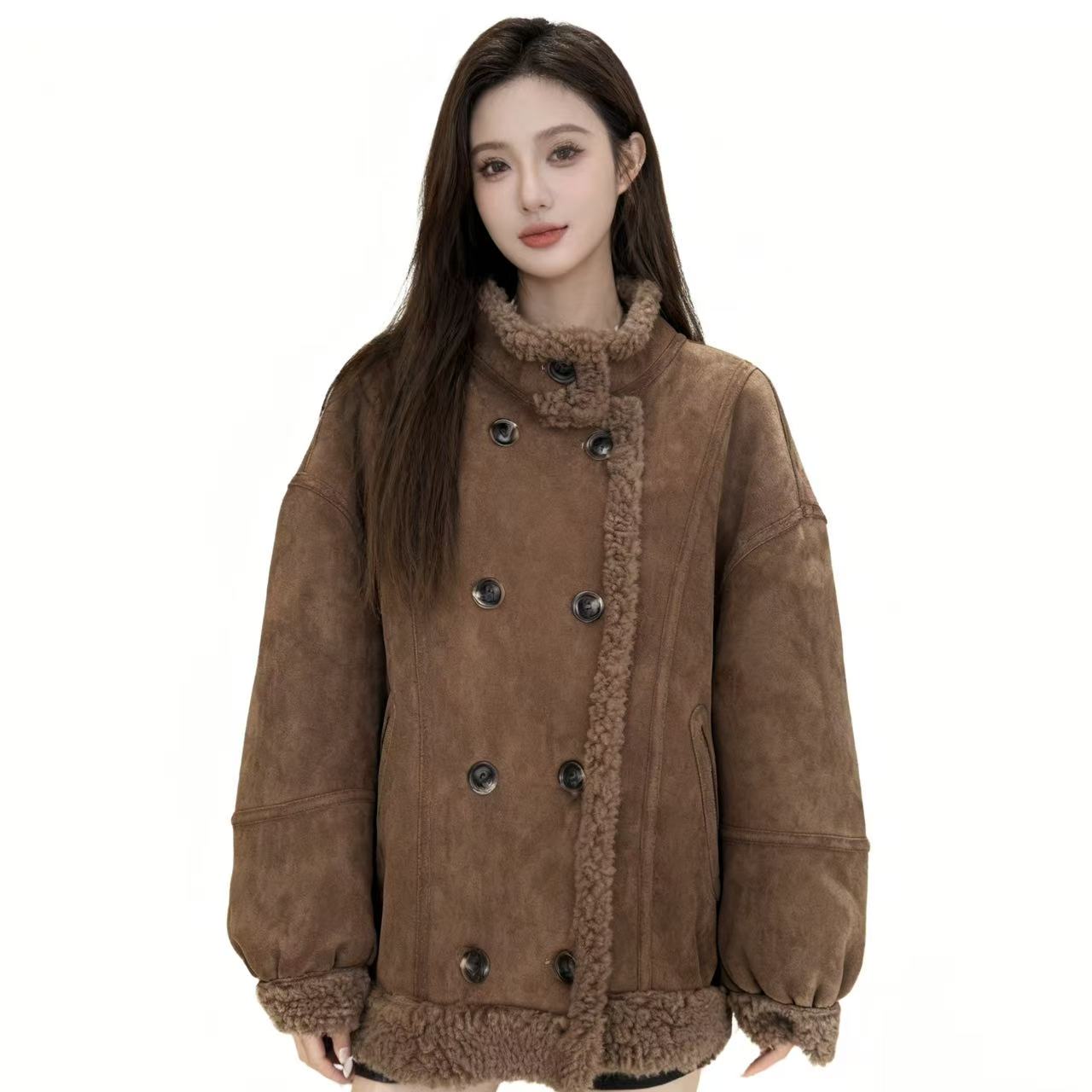 DAYAN 100%绵羊毛轻奢毛绒双面穿保暖短款外套