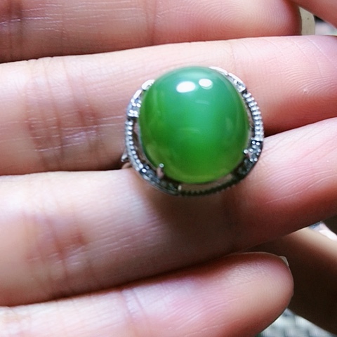 和田玉戒指银S925镶嵌