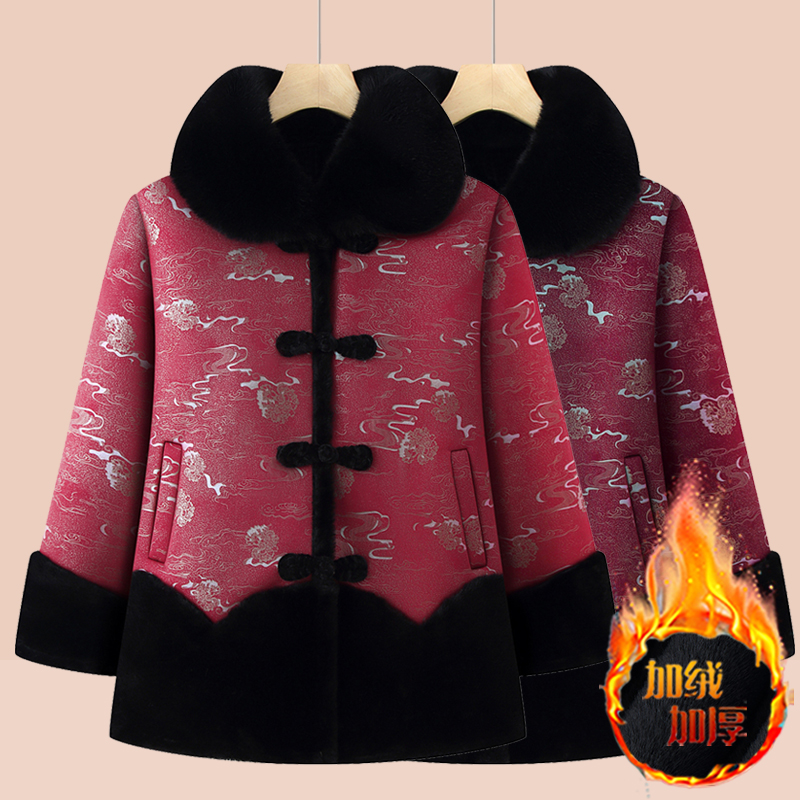 奶奶冬装加绒加厚外套女老太太棉袄中老年妈妈中老年棉服冬季外套