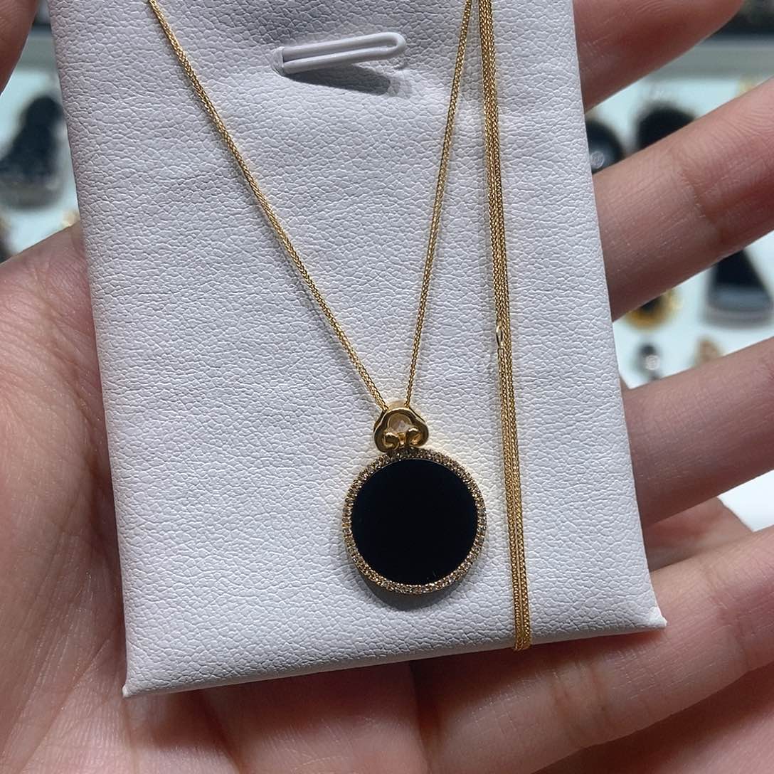 翡翠项链18K金镶嵌圆无事牌项链