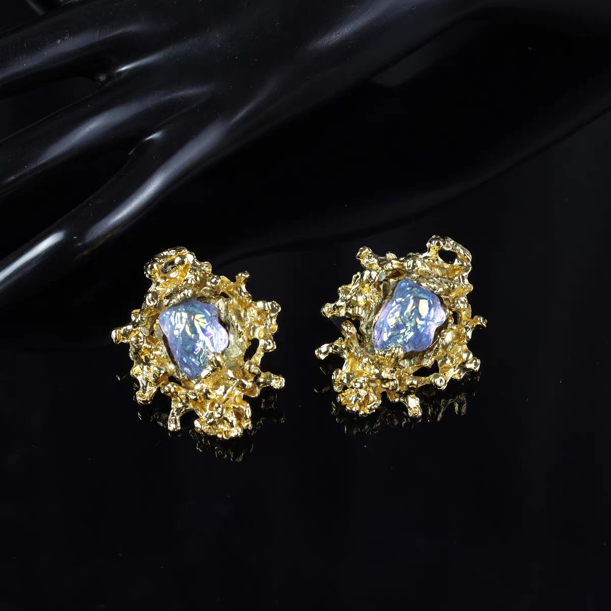 合金耳饰 中古女孩vingtage  法国GAVILANE琉璃耳夹A2564