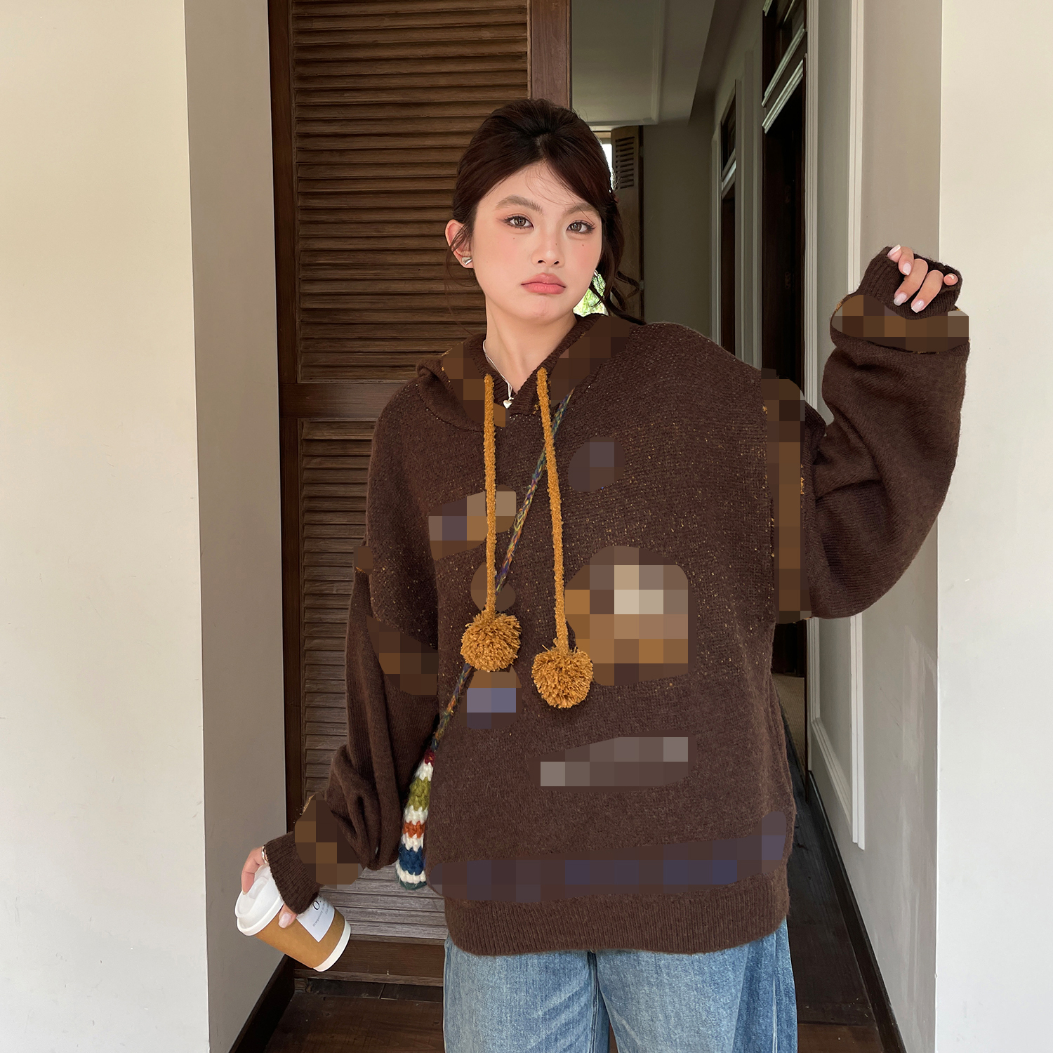 大码女装胖mm巨遮肚复古毛衣女款2025新款秋冬慵懒高级感连帽上衣