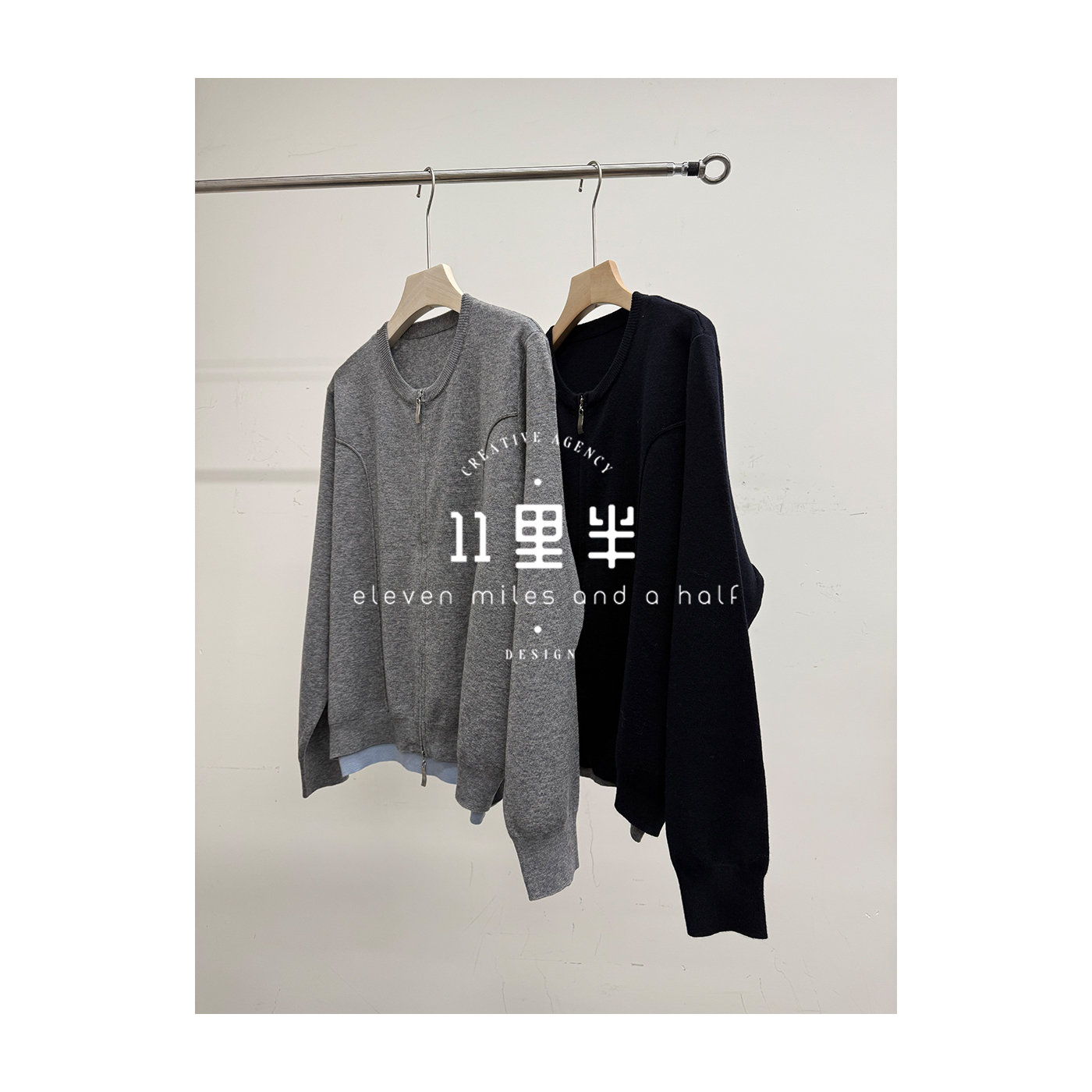 11里半&如懿专属【凯旋门】秋冬简约微胖休闲拉链假两件圆领羊毛衫