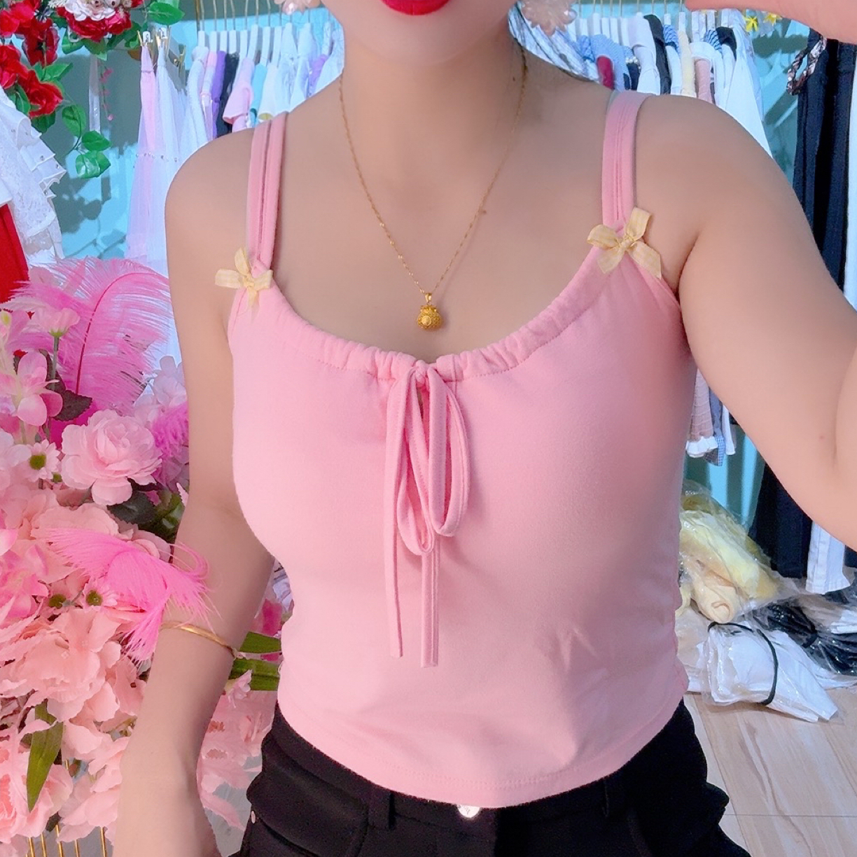 夏季纯欲小众设计感带胸垫显瘦美背外穿内搭吊带背心女