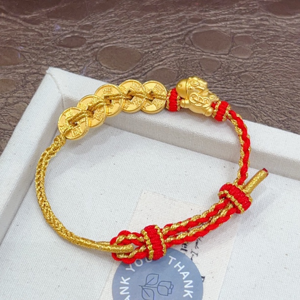 足金999马上有钱五帝币生肖马本命手串红绳男女同款转运珠