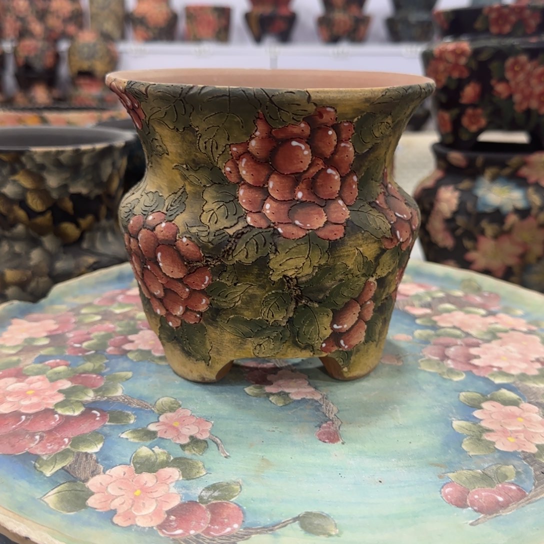 紫砂花盆精品多肉手绘花盆