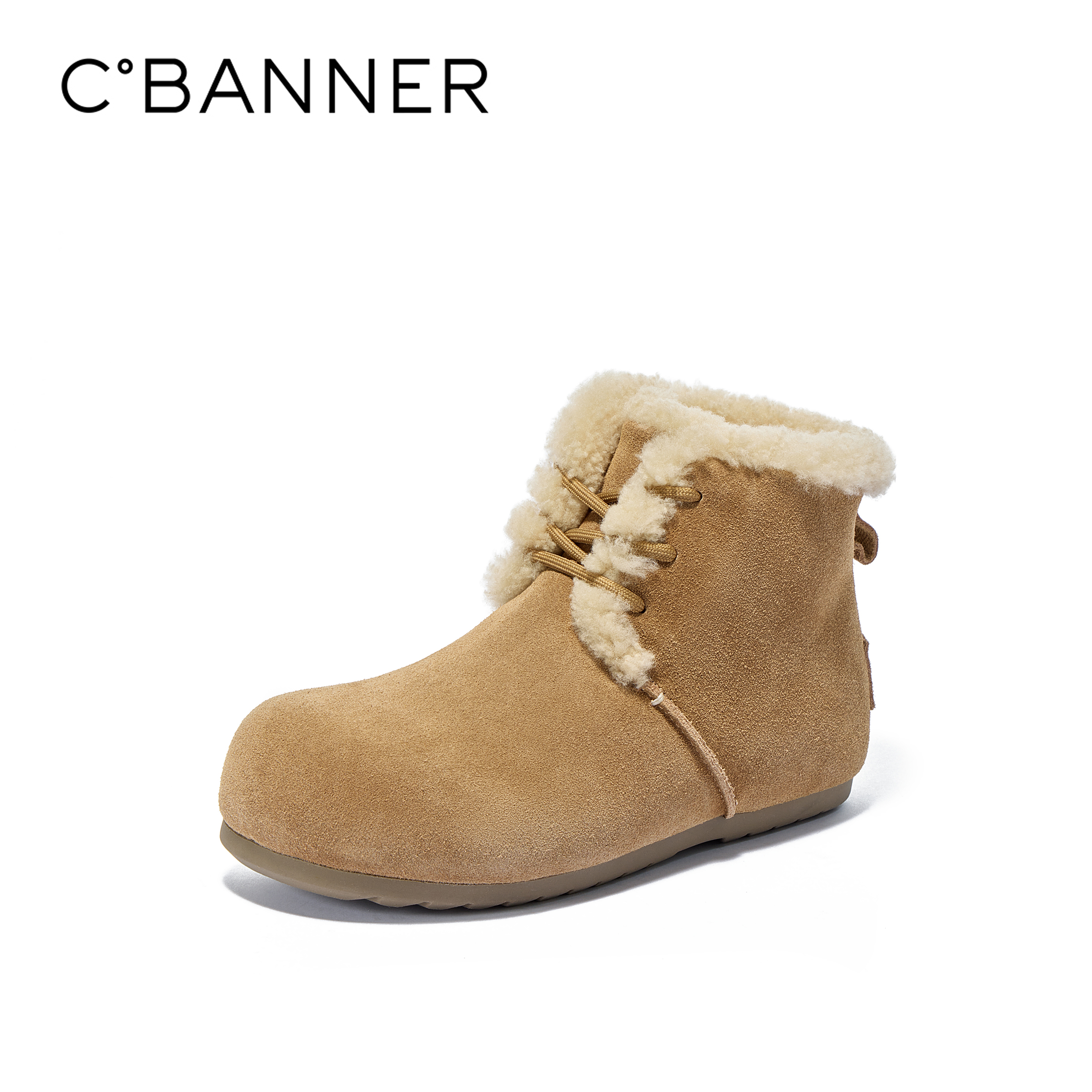 千百度冬季中筒时尚雪地靴保暖绑带加厚加绒百搭棉鞋百搭舒适女