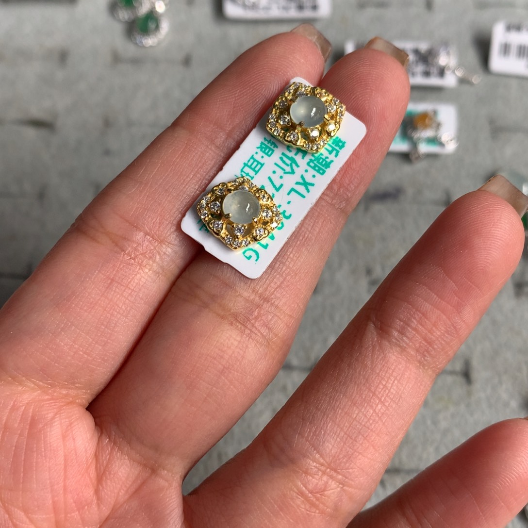 翡翠银S925镶嵌耳饰耳钉