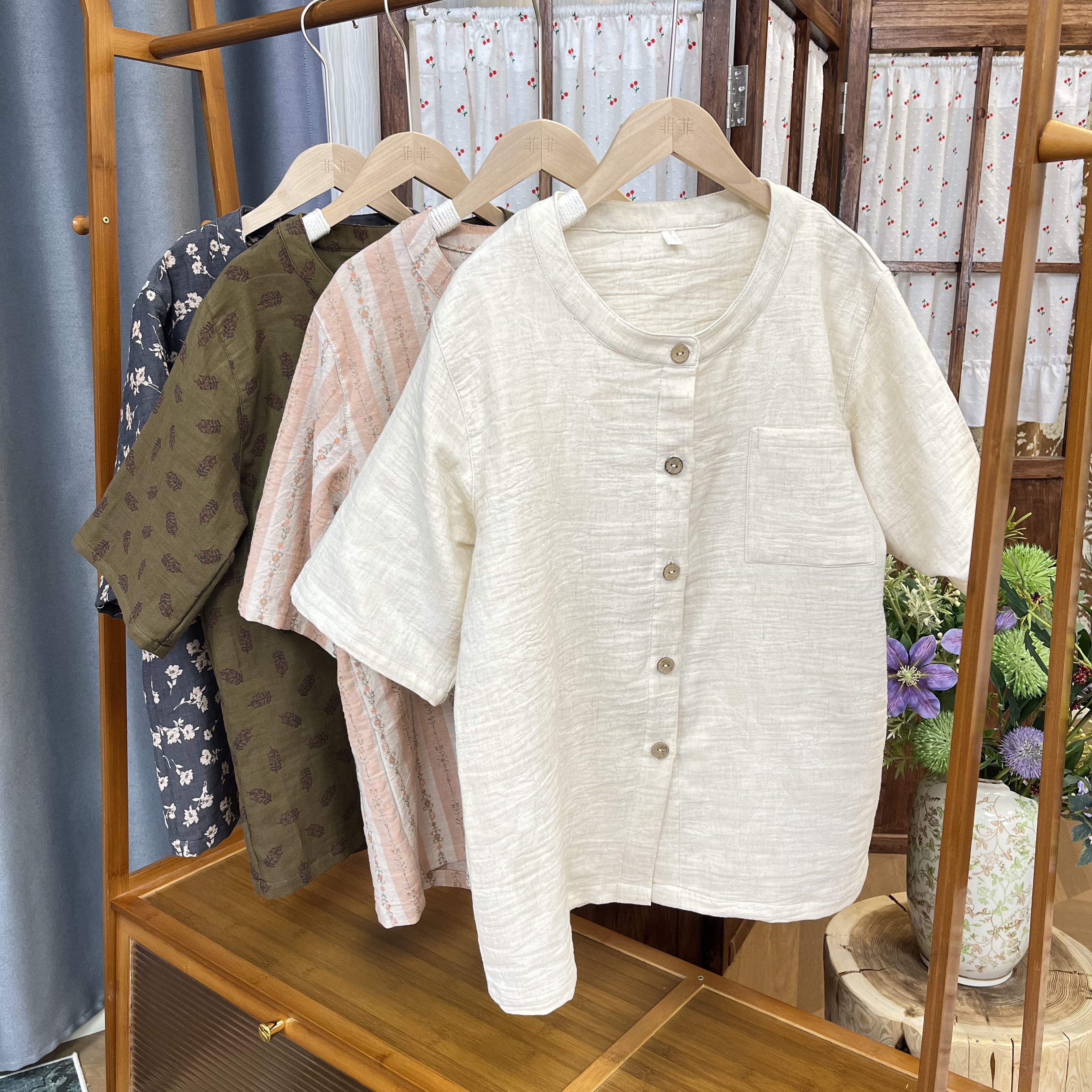 【双层纱家居短袖】25新款百搭女款-全棉短袖吸汗透气夏天凉快百搭