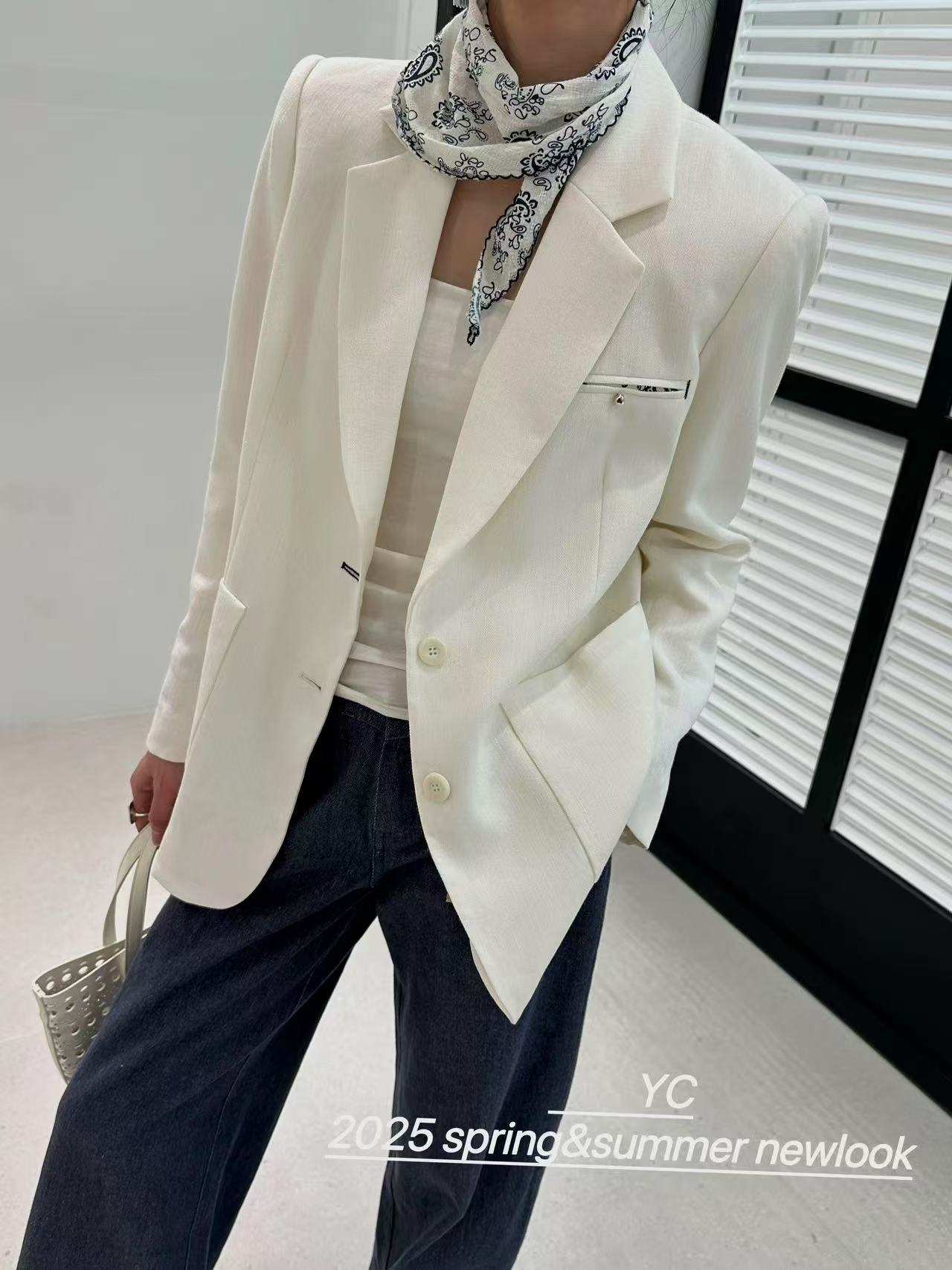 WYK高货~ M胸106长69亚麻料西装外套女长袖休闲气质通勤 9006