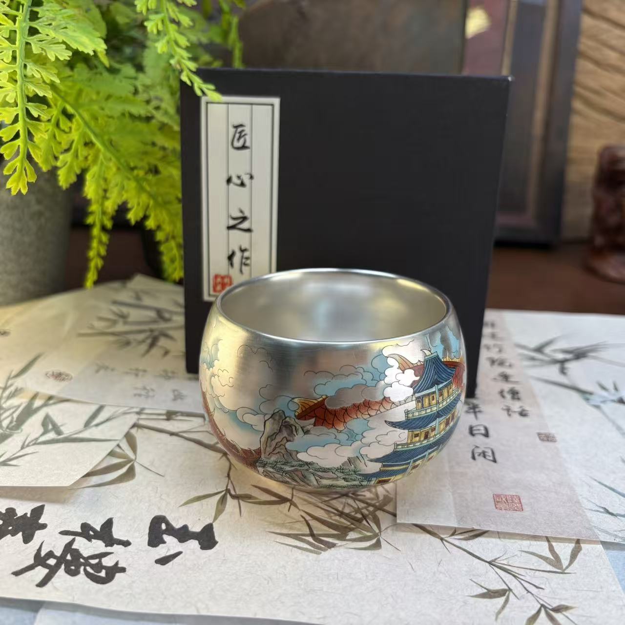 釉里红龙单银罗汉杯-2657-直播专享