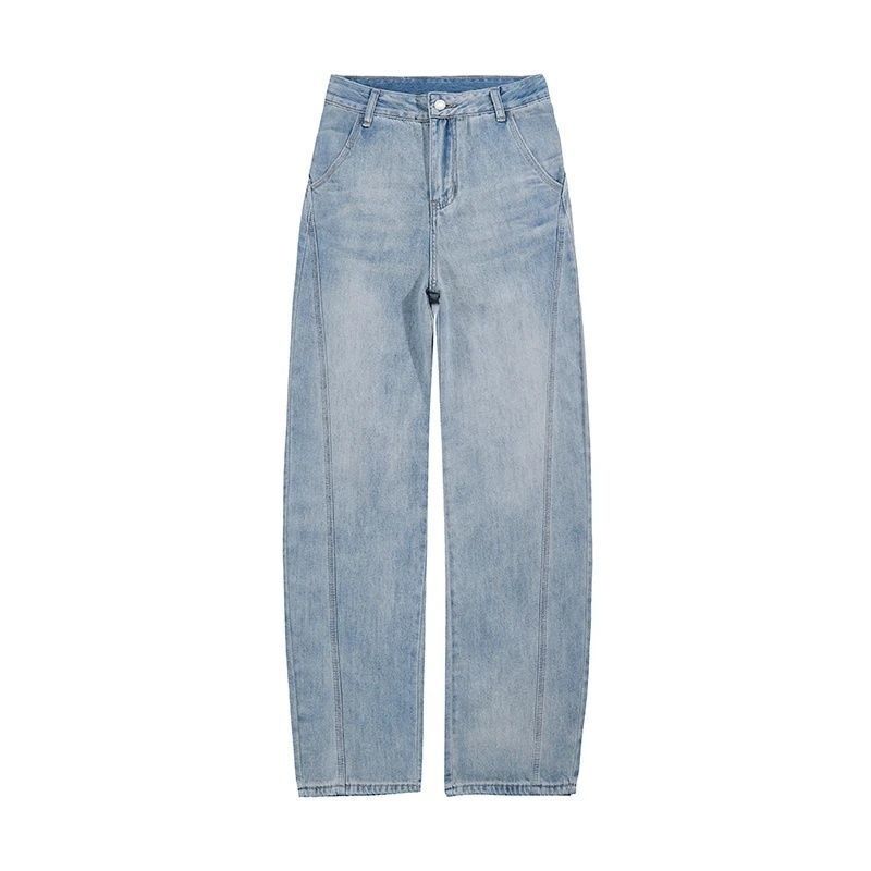 浅蓝色弯刀阔腿牛仔裤女高街春流行新款宽松显瘦2025版流行牛仔裤