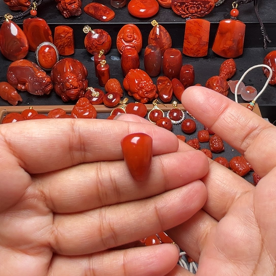 南红玛瑙未镶嵌配饰火焰纹三通12.7mm