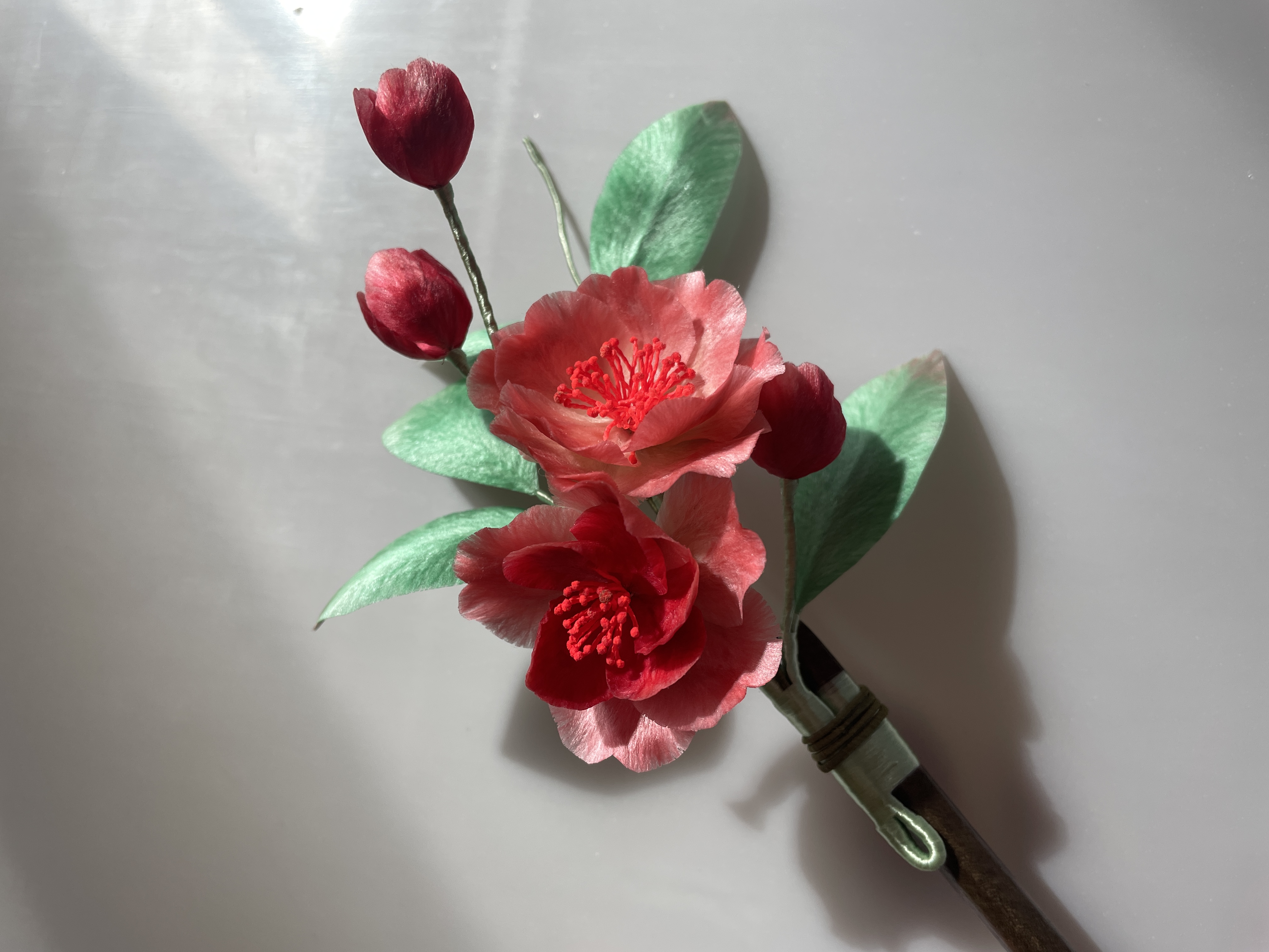 纯手工非遗绒花海棠花复古风汉服旗袍发饰发簪