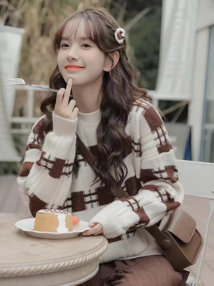 【30-100号】清新风女包袖常规套头款毛针织衫高领套头针织衫宽松