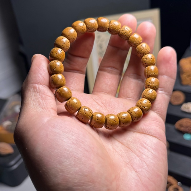 红魔直切，文玩桃核手串，镶嵌桃核管，尺寸:11/9.5