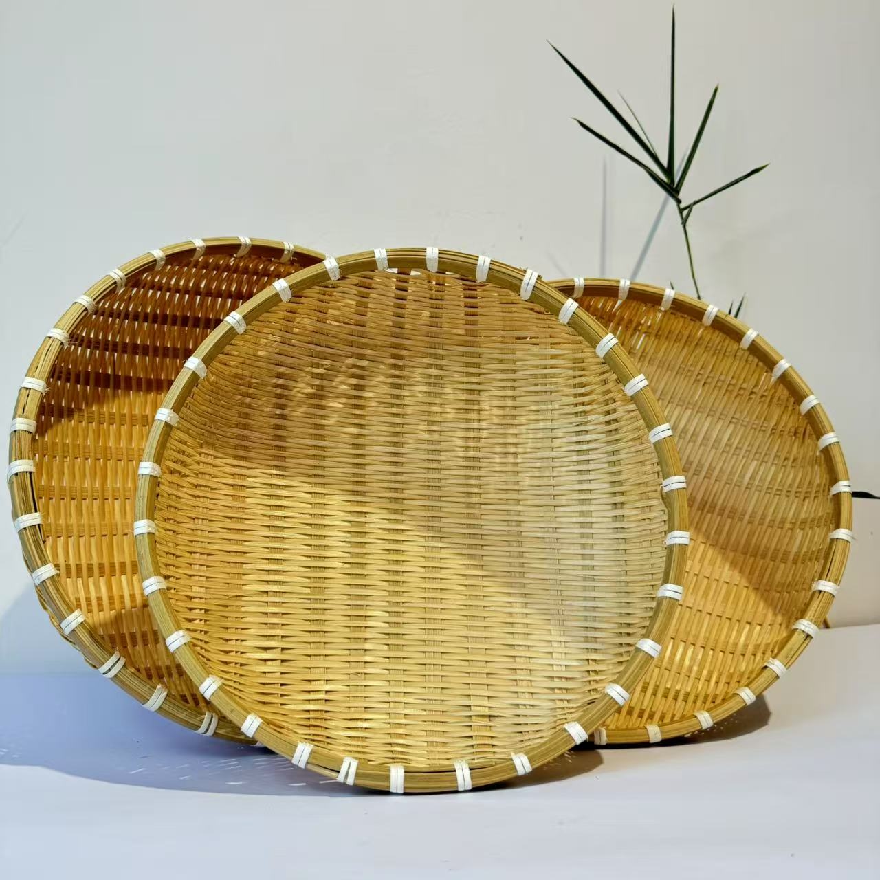 A90（三件到手）农村竹编馒头框竹馍馍框洗菜沥水篮30.28.25公分