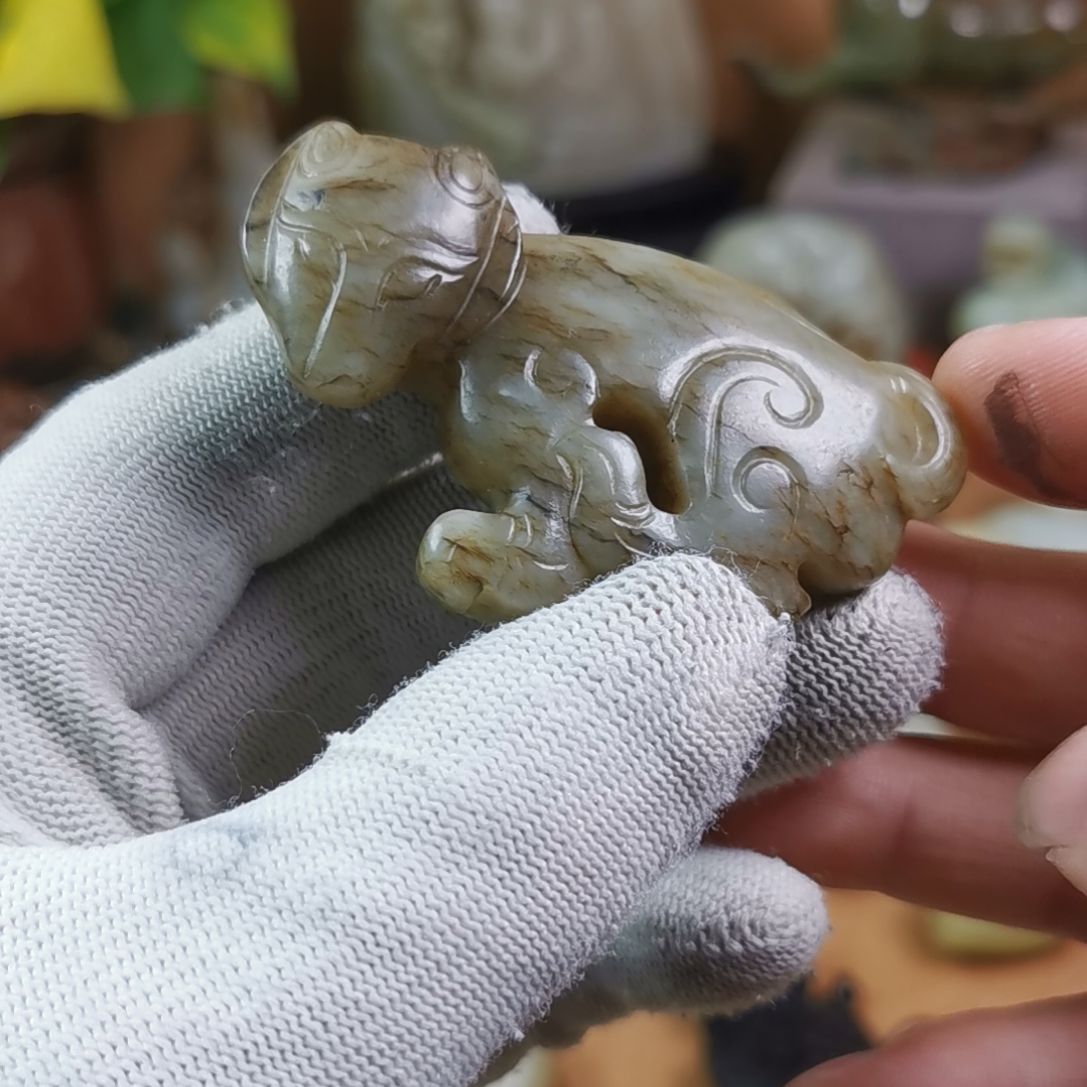 和田玉（青玉）银S925镶嵌车挂
