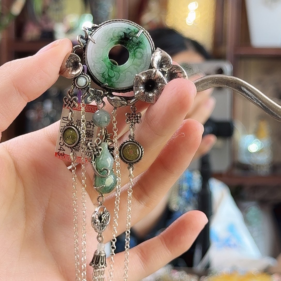 翡翠银S925镶嵌发饰